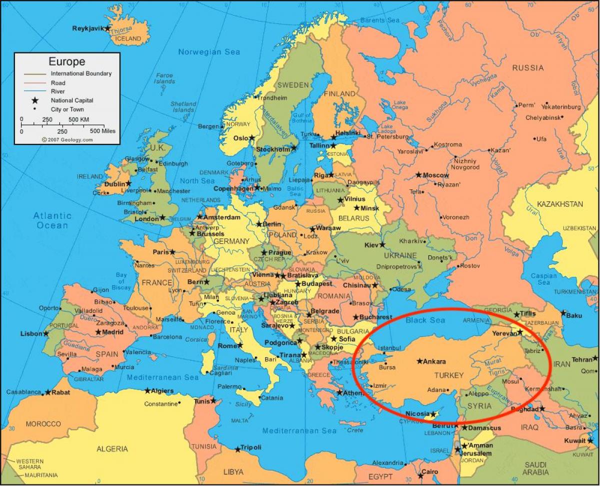 Турция карта Европы - карта Турции в Европе (Западной Азии - Азия)