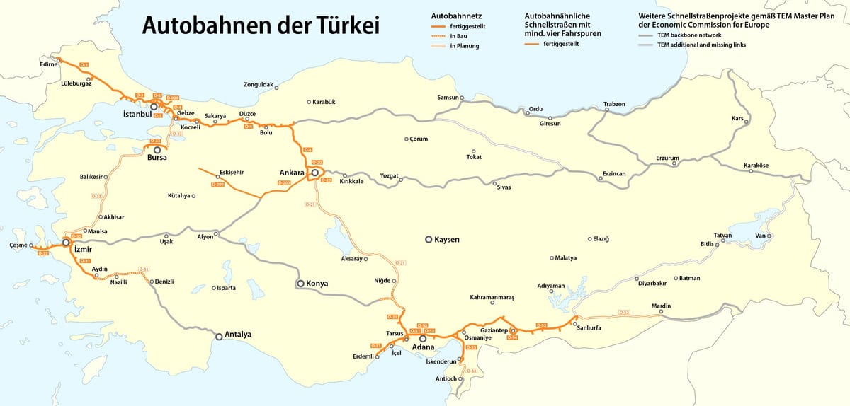 карта автомобильных дорог Турции