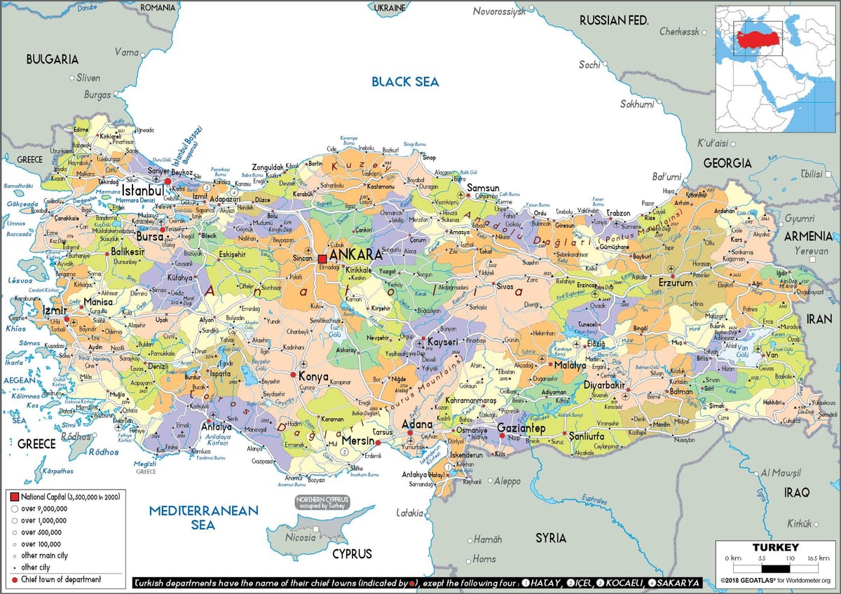 карта Турции политическая