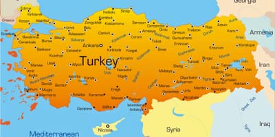 Крупные города в Турции на карте