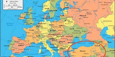 Карта Турции в Европе